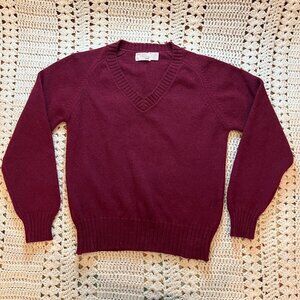The Fox Collection‎ Vintage Wool Blend V Neck Sweater Crimson Medium 38-40